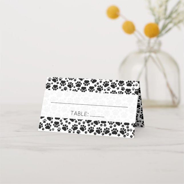 Tarjeta De Asiento Patrón De Patas, Negro Y Blanco, Boda (Anverso)