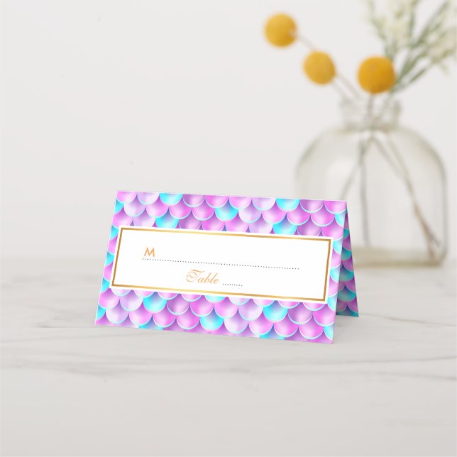 Tarjeta De Asiento Patrón de sirena holográfica púrpura azul (Anverso)