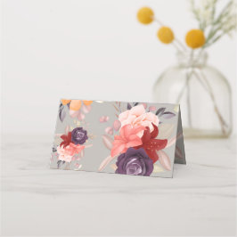 Tarjeta De Asiento Patrón floral con rosas rosadas rojas y púrpuras
