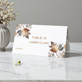 Tarjeta De Asiento Patrón floral gris marrón Boda otoño
