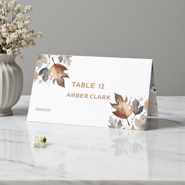 Tarjeta De Asiento Patrón floral gris marrón Boda otoño (Subido por el creador)