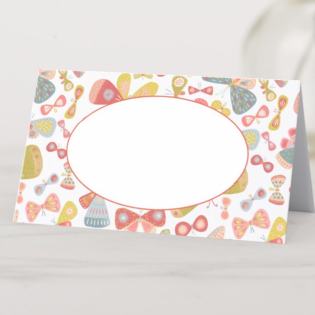Tarjeta De Asiento Patrón moderno de mariposa gráfica pastel (Modern butterfly pattern place name card)