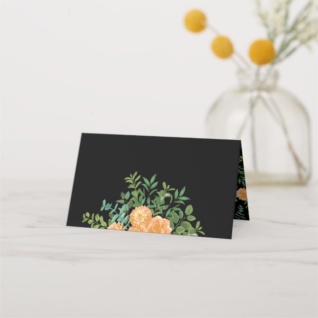 Tarjeta De Asiento Peach Black Peony y Rosa Boda Floral (Anverso)