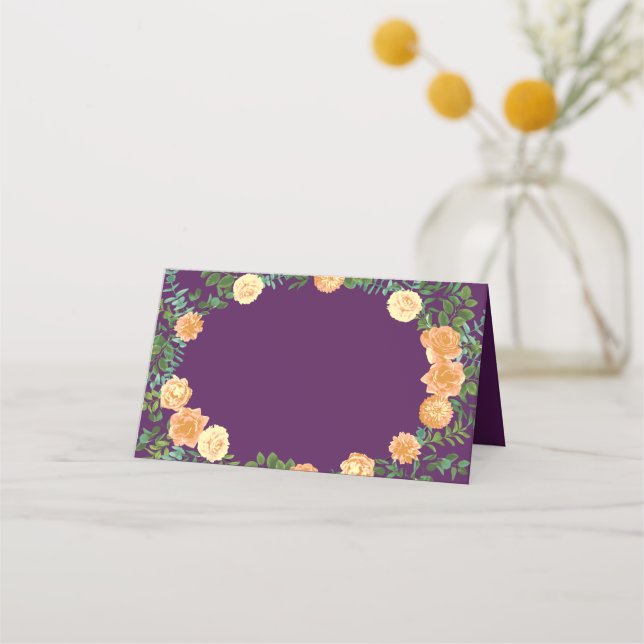 Tarjeta De Asiento Peach Plum Purple Peony y Rosa Boda Floral (Anverso)