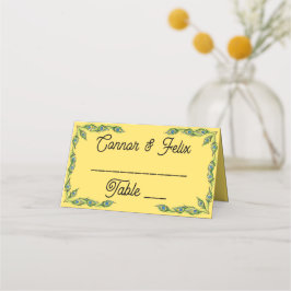 Tarjeta De Asiento Peacock Feathers Boda Amarillo