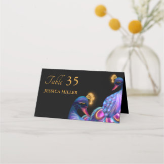 Tarjeta De Asiento Peacock Jewel Tones Boda Floral Moody púrpura