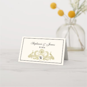 Tarjeta De Asiento Peacocks vintage Monograma Marfil BG Faux Gold