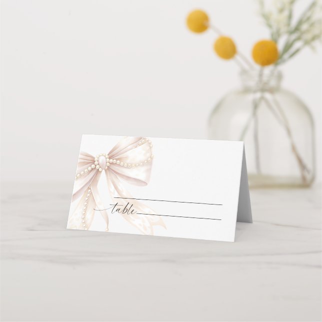 Tarjeta De Asiento Pearl and Bow Wedding  (Anverso)