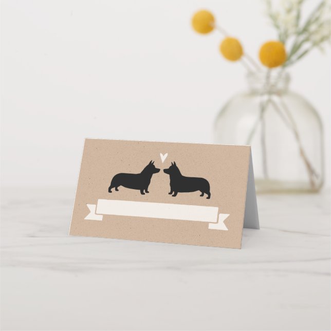 Tarjeta De Asiento Pembroke Welsh Corgi Dog Silhouettes Boda (Anverso)