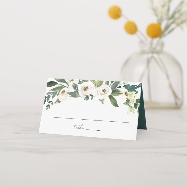 Tarjeta De Asiento Peonía blanca | Boda floral acuarela (Anverso)