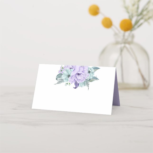Tarjeta De Asiento Peonias de acuarela morada de menta de lavanda (Anverso)