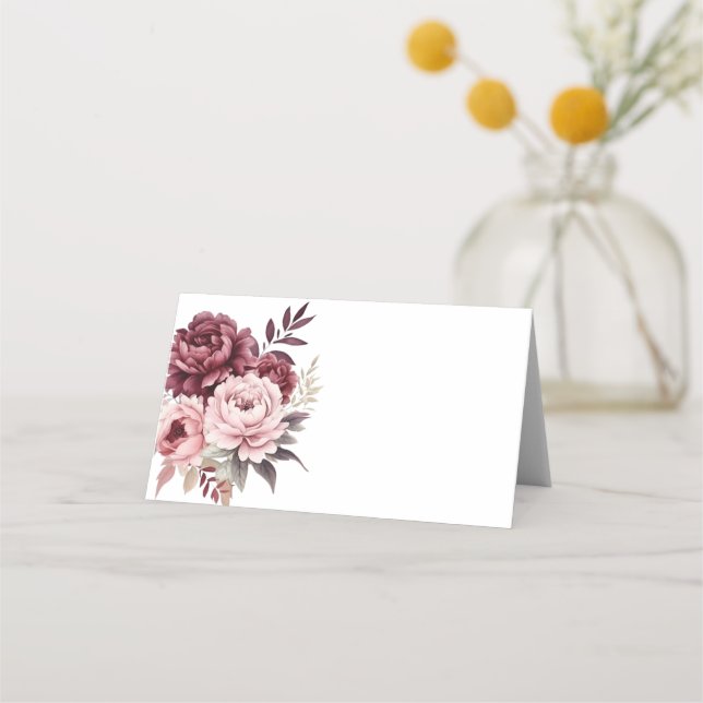 Tarjeta De Asiento Peony Burgundy Peonies Rosa cae Boda floral (Anverso)