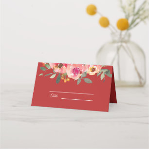 Tarjeta De Asiento Peony floral doble felicidad roja boda china