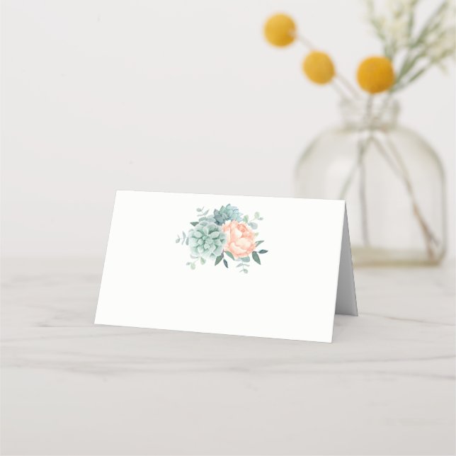 Tarjeta De Asiento Peony Succulage Watercolor Boda (Anverso)