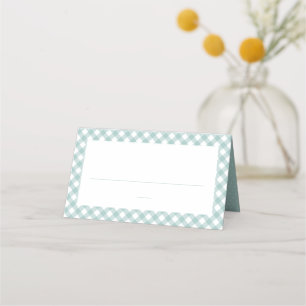 Tarjeta De Asiento Pequeña ducha verde azulada de gingham neutra
