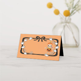 Tarjeta De Asiento Perezoso de Halloween con disfraz de calabaza nara