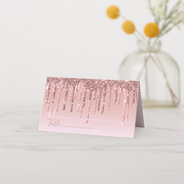 Tarjeta De Asiento Perforación Purpurina de oro rosa elegante persona (Anverso)