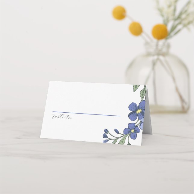 Tarjeta De Asiento Periwinkle Blue Modern Floral Boda (Anverso)
