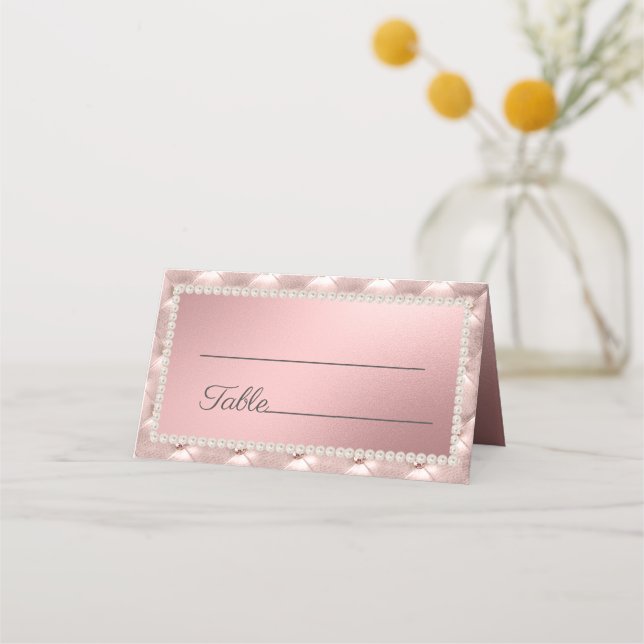 Tarjeta De Asiento Perlas Elegantes de Rosa Chic Oro Rosado  (Anverso)