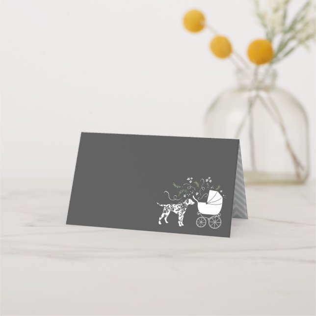 Tarjeta De Asiento Perro dalmatiano Baby Shower gris pimienta (Anverso)