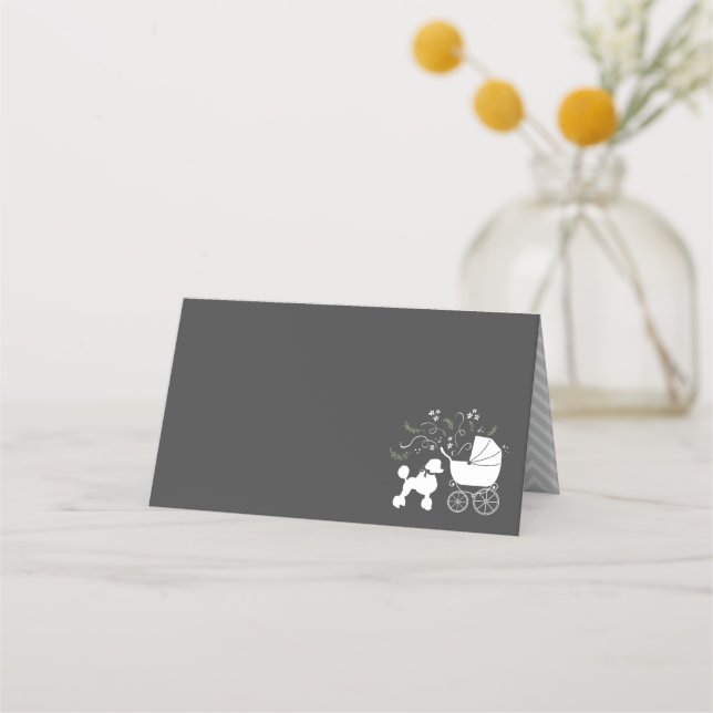 Tarjeta De Asiento Perro de perro de poodle Baby Shower Puppy Gris Ne (Anverso)