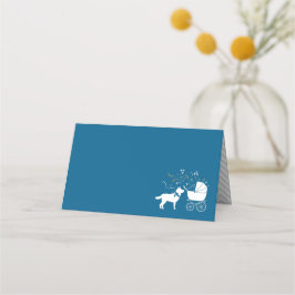 Tarjeta De Asiento Perro Husky Siberiano Baby Shower Puppy Blue Boy