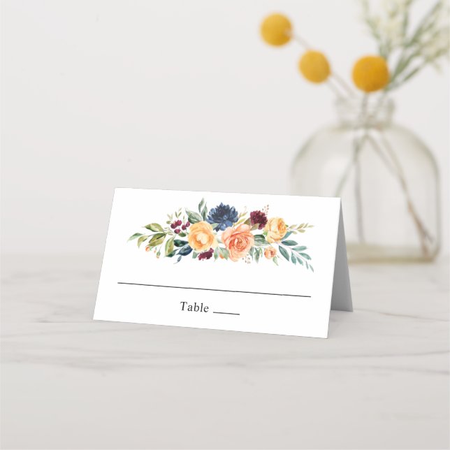 Tarjeta De Asiento Personalizado Boda Floral Caída (Anverso)