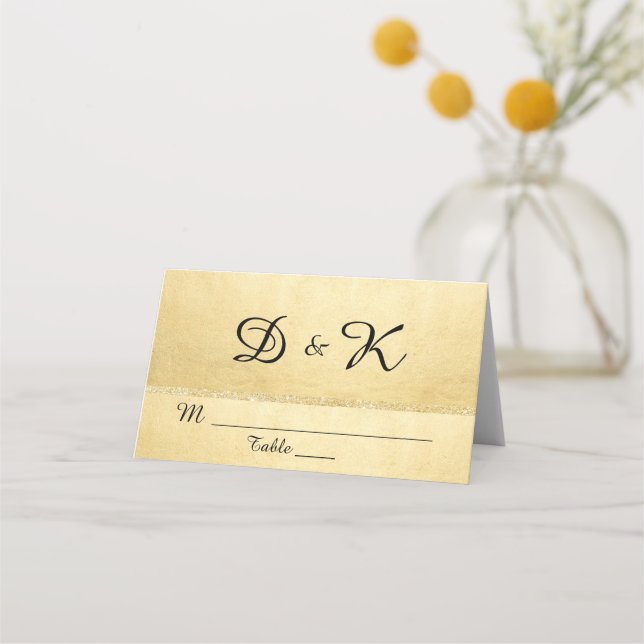 Tarjeta De Asiento Personalizado Elegante Monograma Purpurina de oro  (Anverso)
