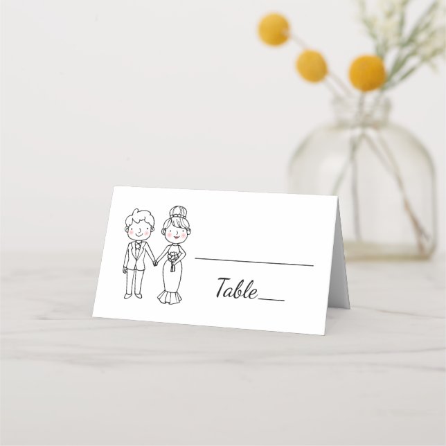 Tarjeta De Asiento Personalizado lindo Novia Groom Partido de la Boda (Anverso)