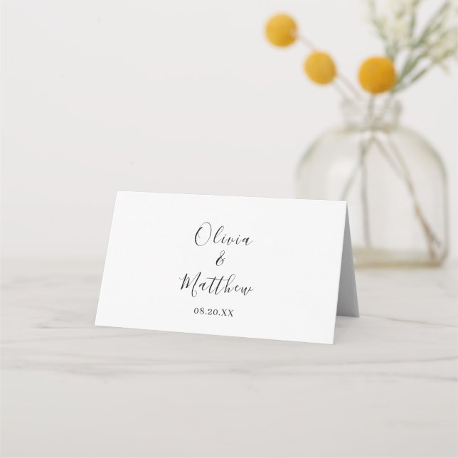 Tarjeta De Asiento Personalizado mínimo Nombre de invitado Boda blanc (Reverso)