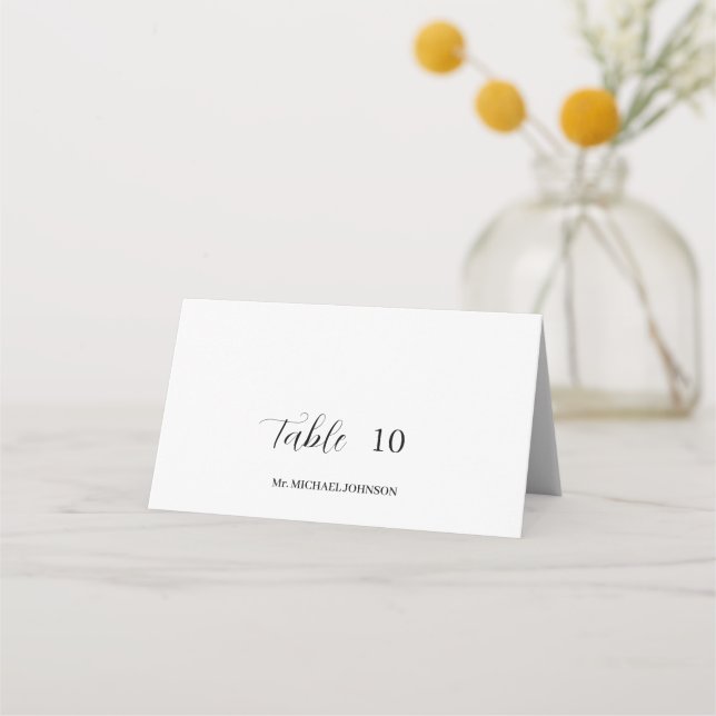 Tarjeta De Asiento Personalizado Nombre de invitado Boda blanco (Anverso)