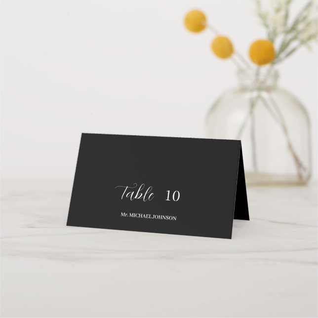 Tarjeta De Asiento Personalizado Nombre de invitado Boda negro (Anverso)