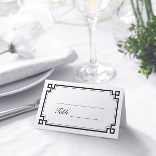 Tarjeta De Asiento Personalizado Nombres de Bodas blancos de Art Deco