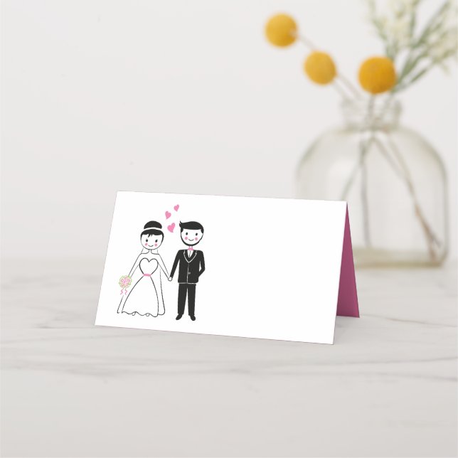 Tarjeta De Asiento Personalizado Novia Groom Fiesta de Boda Rosa (Anverso)