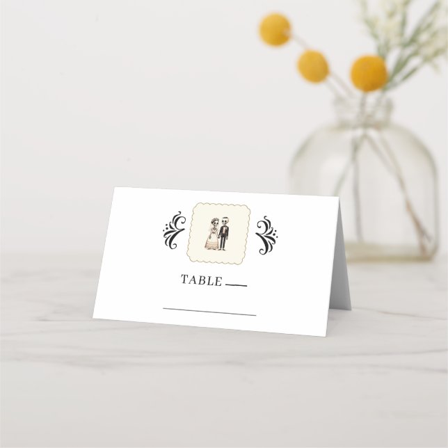 Tarjeta De Asiento Personalizado Skeleton Bride + Groom Whimsical Bod (Anverso)
