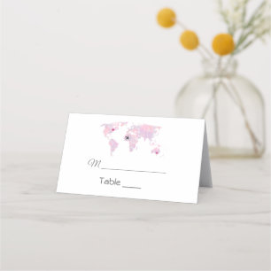 Tarjeta De Asiento Personalizado Viajar acuarela Boda del Mapa Mundia