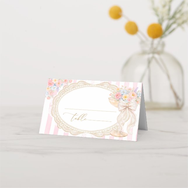 Tarjeta De Asiento Petals and Prosecco Bridal Shower Place Card (Anverso)