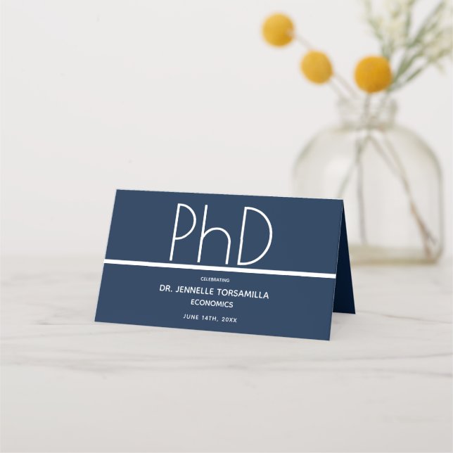 Tarjeta De Asiento PhD Graduation Party Blue Place Card (Reverso)