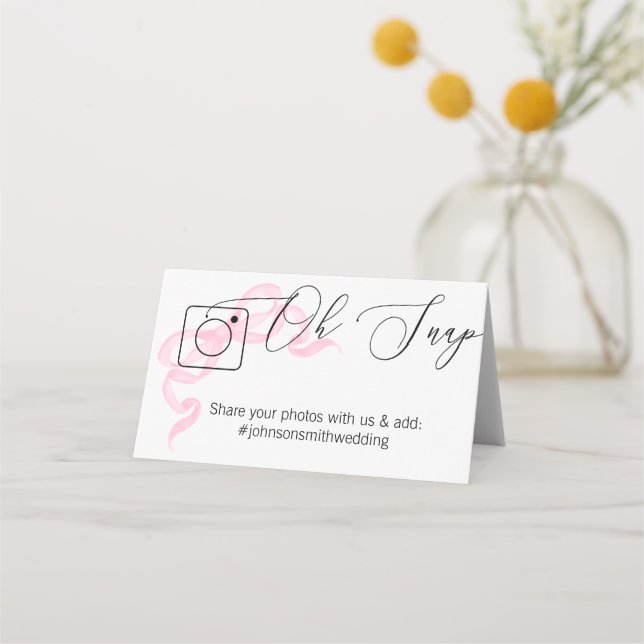 Tarjeta De Asiento Photo Share Folded table card Pink bow (Anverso)