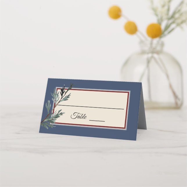 Tarjeta De Asiento Pine Blue Winter Wedter Place Card (Anverso)