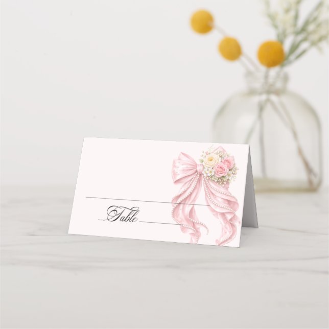 Tarjeta De Asiento Pink Bow Bridal Shower Place Card (Anverso)