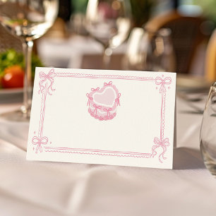 Tarjeta De Asiento Pink Bow Cake Cumpleaños Fiesta Comida Tent Place