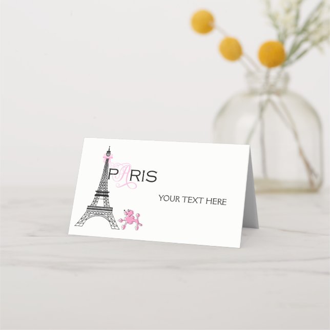 Tarjeta De Asiento Pink Bow Eiffel Tower Paris Francia Poodle Fiesta (Anverso)