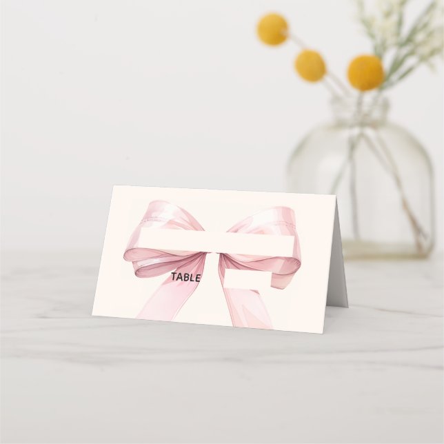Tarjeta De Asiento Pink Bow Ivory Place Cards Elegant Folded (Anverso)