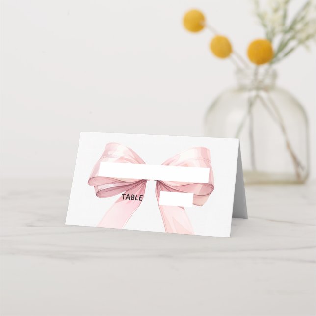 Tarjeta De Asiento Pink Bow Place Cards Elegant Folded (Anverso)