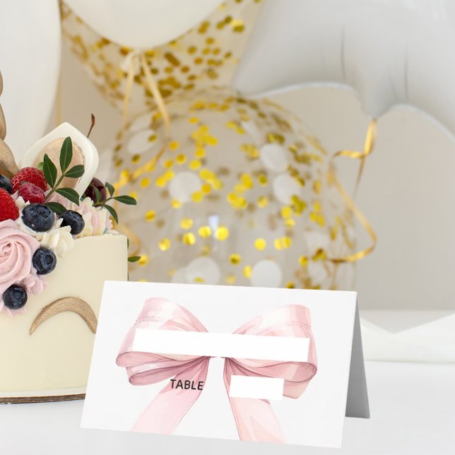 Tarjeta De Asiento Pink Bow Place Cards | Elegant Folded (Subido por el creador)
