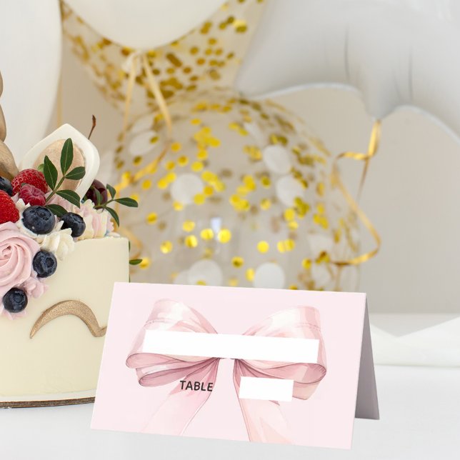 Tarjeta De Asiento Pink Bow Place Cards | Elegant Folded (Subido por el creador)