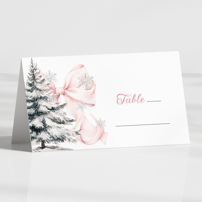 Tarjeta De Asiento Pink Bow Winter Table Place Card  (Subido por el creador)