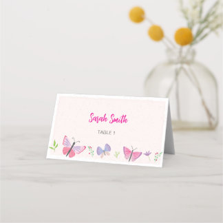 Tarjeta De Asiento Pink Butterfly Themed Placecard