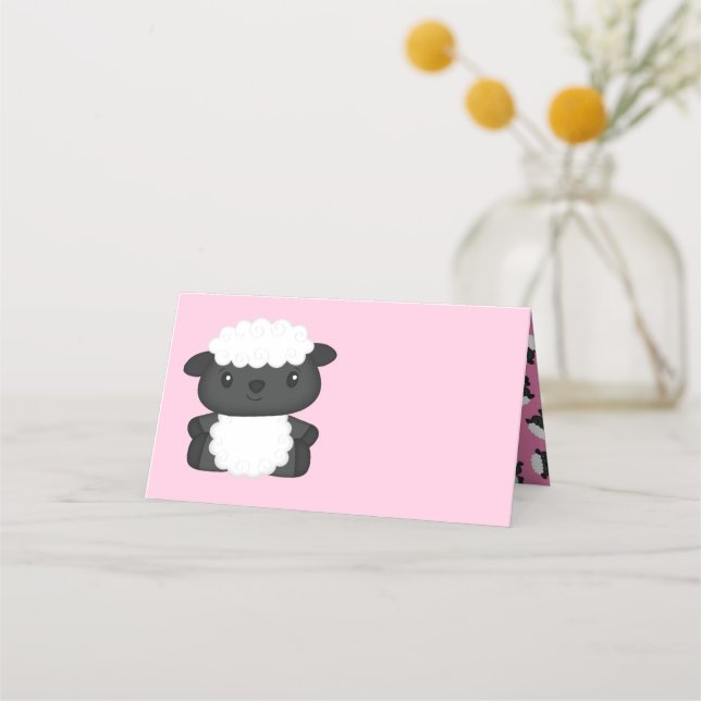 Tarjeta De Asiento Pink de Baby Shower de ovejas (Anverso)
